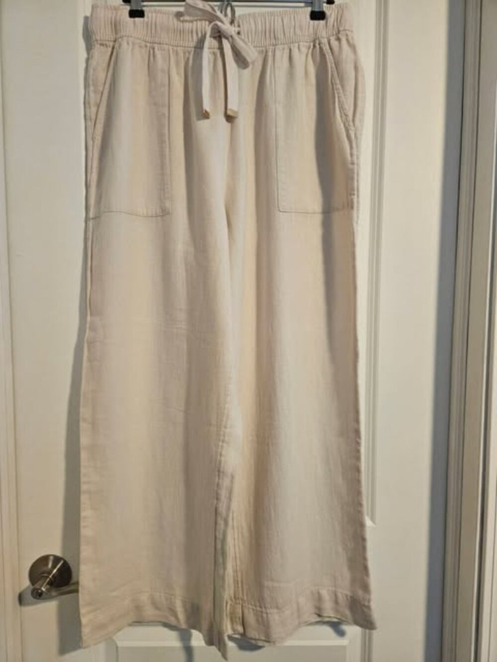 Joie 100% Linen Wide Leg Pants XL Cream Drawstring Summer Coastal Chic